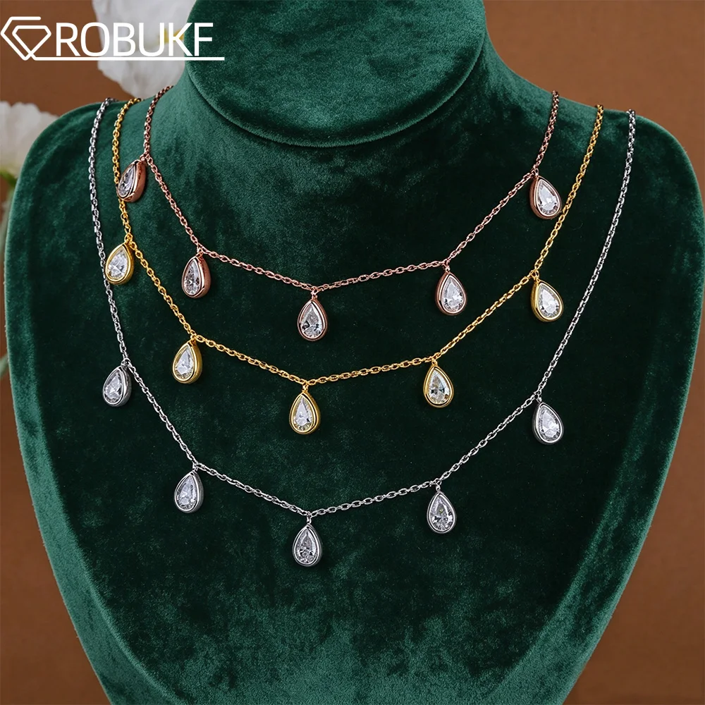 5cttw Bezel Set Pear Cut Full Moissanite Pendant Necklaces for Women S925 Silver Waterdrop Drop Stacking Jewelry Birthday Gifts