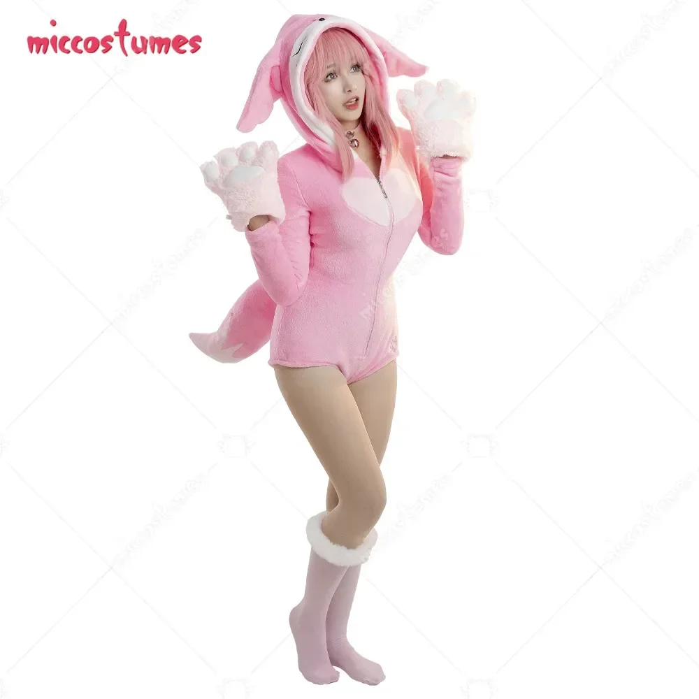 

Miccostumes Women's Sexy Hooded Bodysuit Deep V Kawaii Fluffy one piece Lingerie Rompers