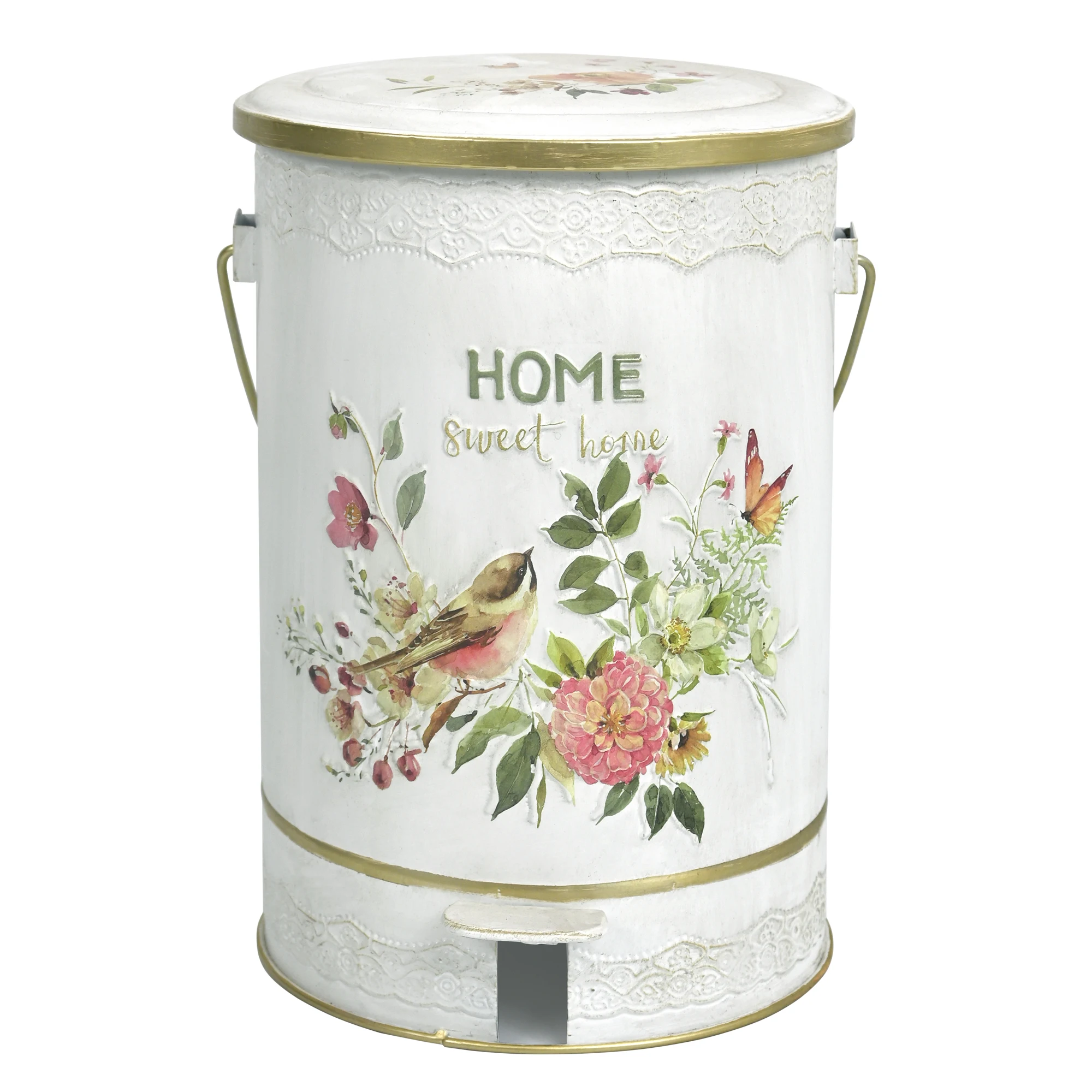 

Мусорный бак с рисунком птицы и цветов, винтажный мусорный бак с крышкой и педалью, металлический мусорный бак в деревенском стиле для внутренней кухни, гостиной
