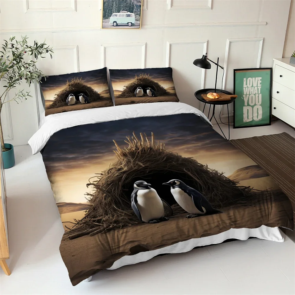 2/3pcs Penguin Bedding Set 3D Pattern Printing, Soft and Healthy Skin-friendly, Bedding Set*1+Pillowcase*1/2, Without Core