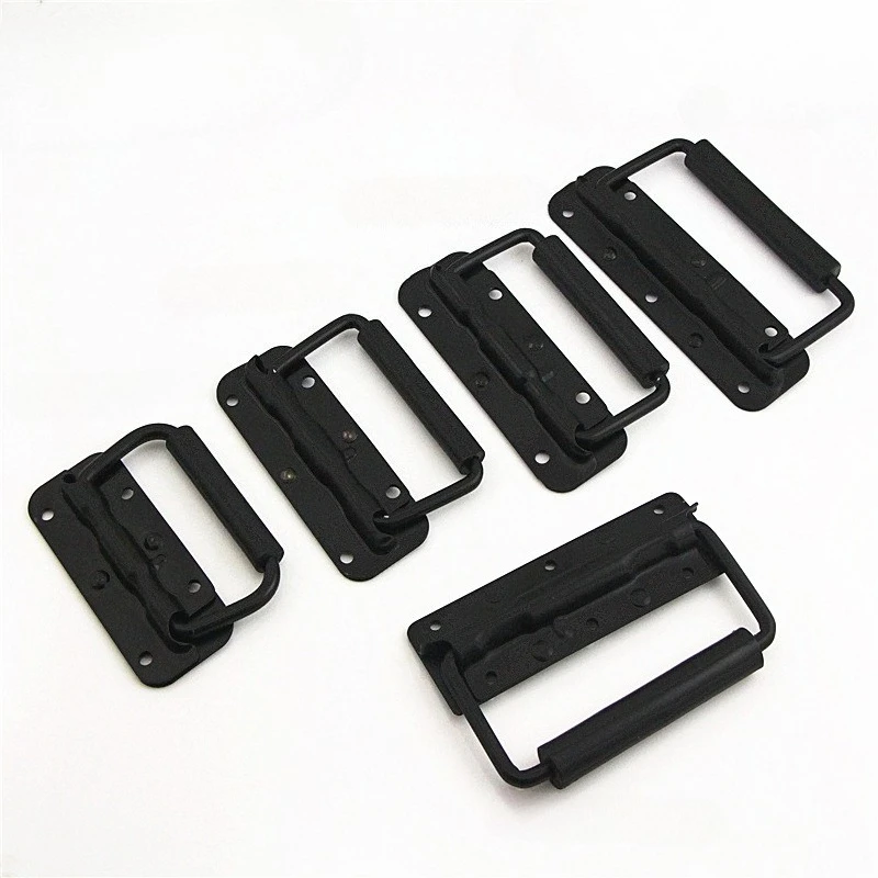 1Pcs Folding HandleTool Box Movable Ring Industrial Equipment Cabinet Iron Material Spring Handle Black Luggage Spring Handle
