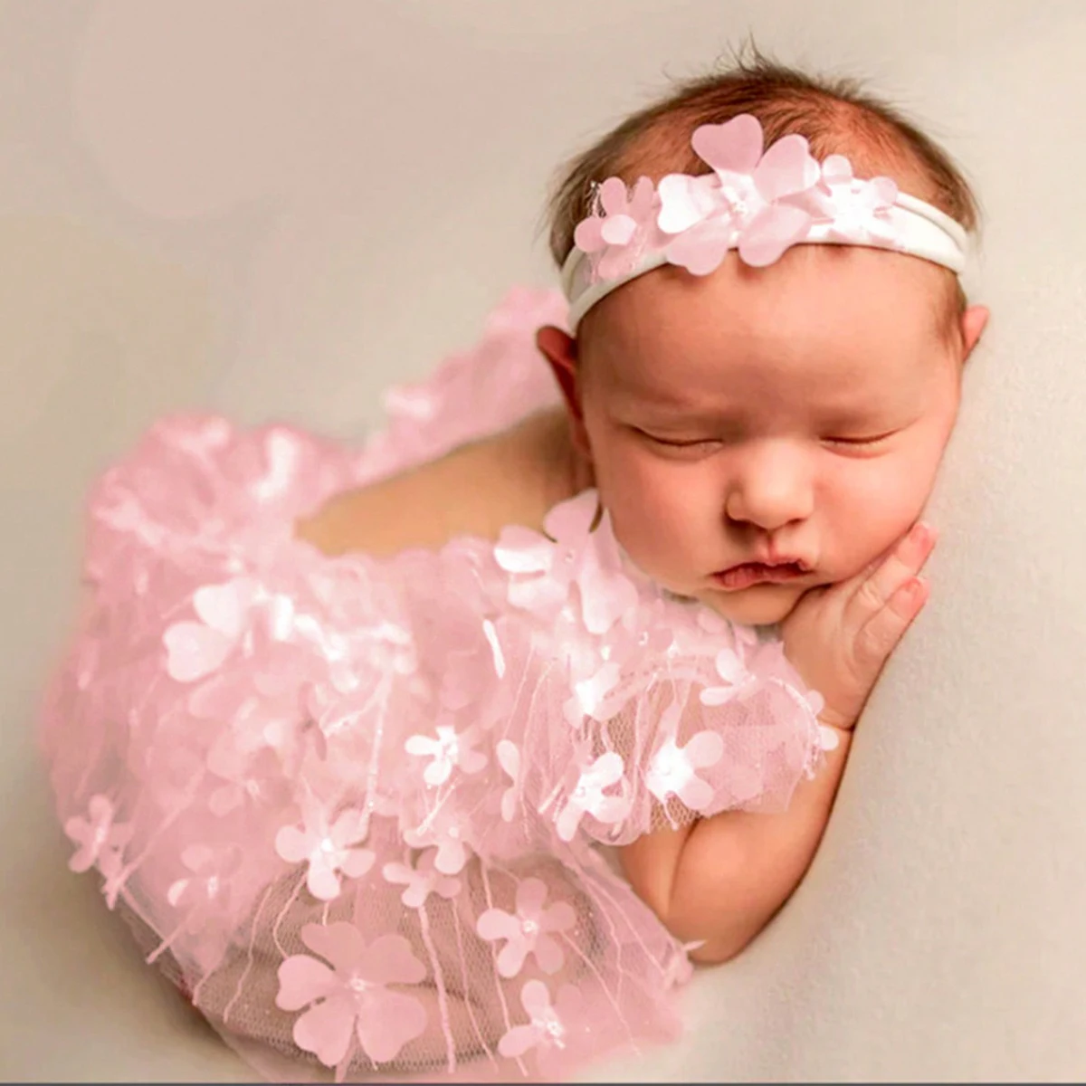 Ylsteed 2 Pieces Set Newborn Girl Photography Outfits Embroidery Flower Romper with Headband Baby Photo Shooting Clothes