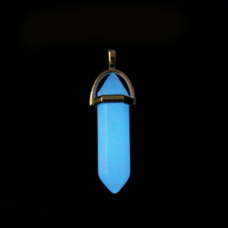 Dark Luminous Stone Fluorescent Hexagonal Column Necklace Natural Crystal Glowing In Bullet Pendant Leather Fashion Jewelry Gift