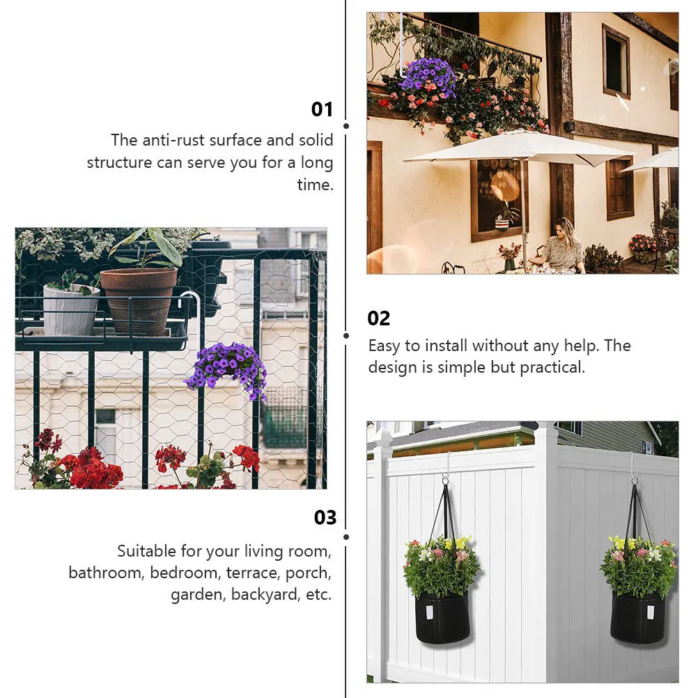 ตะขอแขวนกระถางต้นไม้ 8 ชิ้น ทนสนิม สำหรับแขวนติดผนัง ใช้ได้ทั้งในสวน ระเบียง ภายในและภายนอกอาคาร ที่แขวนกระถางต้นไม้