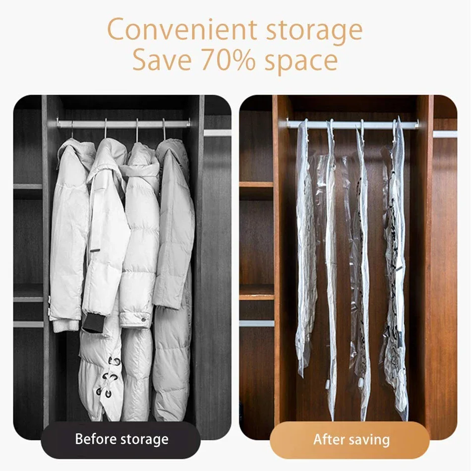 Closet Hanging Organizer Vacuum Seal Storage Bag,for Clothes Storage Bag with Hanger,Space Saving Wardrobe Compressed Bag