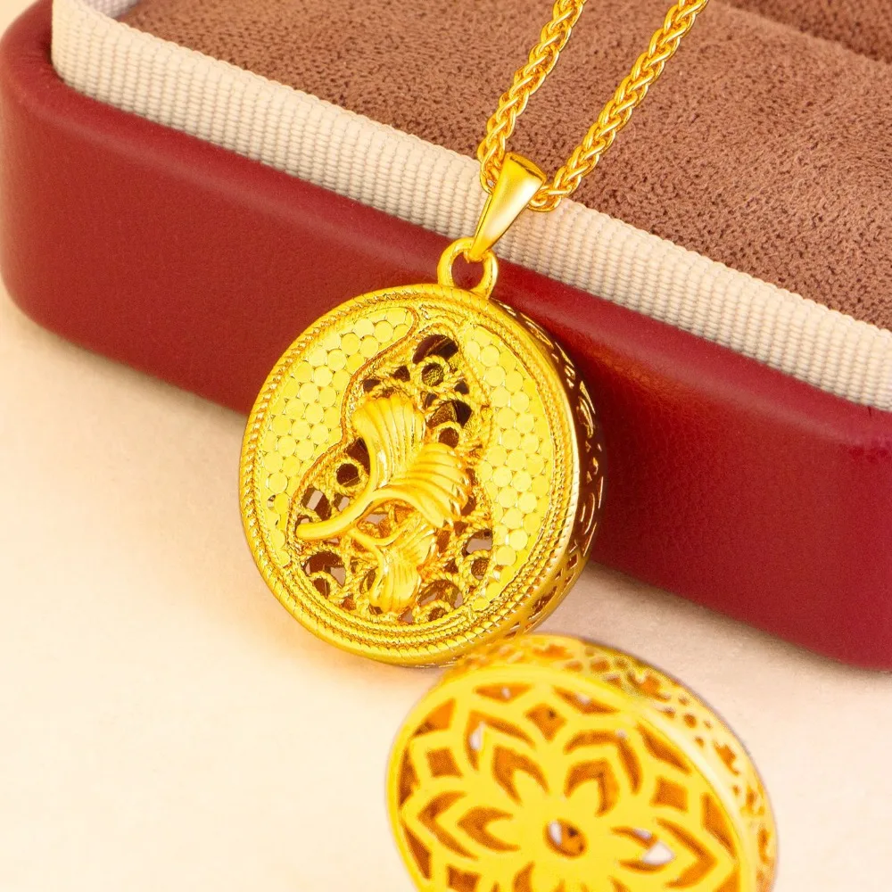 Hollow ginkgo leaf broken ice gourd necklace female ancient method small crowd 9999gold