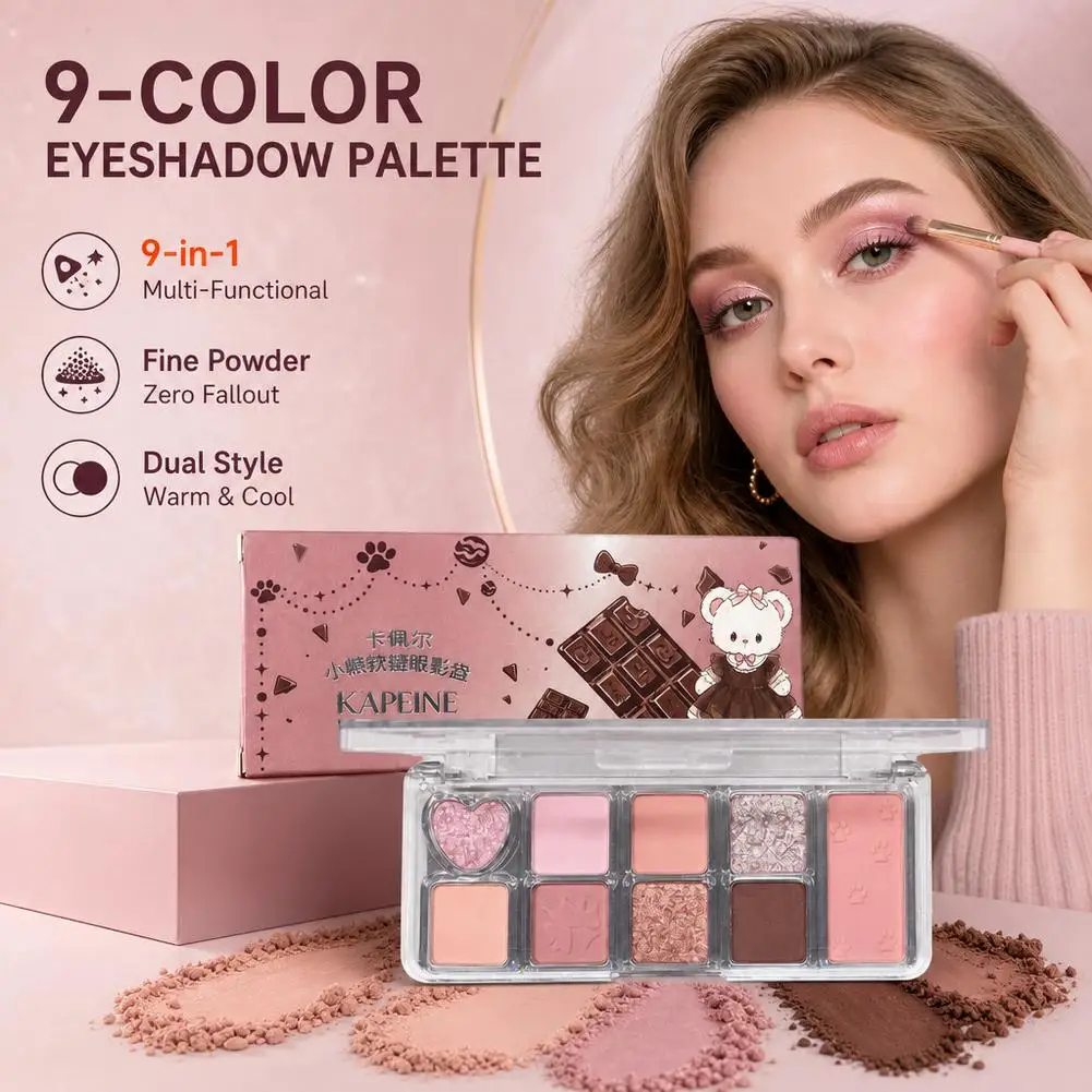 9-Farben-Bären-Lidschattenpalette, vielseitige Matte-Perlen-Lidschattenpalette mit großen Grundfarben für den täglichen Gebrauch, 8g 2026 – Detail 6