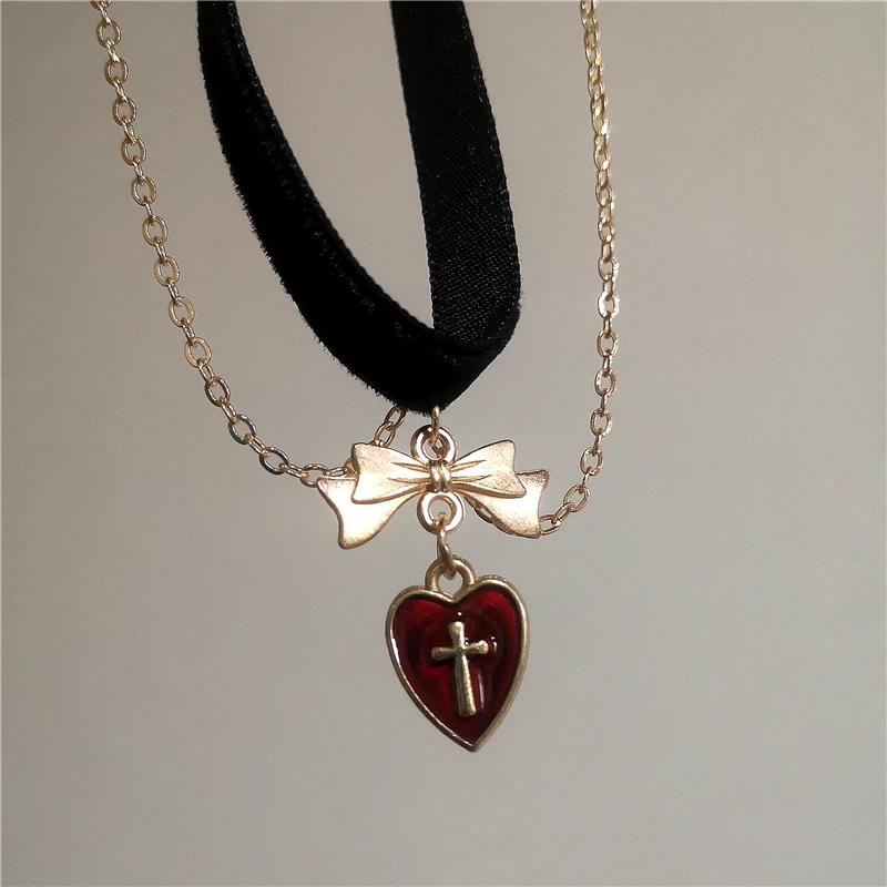 Modische, sexy Perlen-Herz-Spitzen-Halskette mit Anhänger, Samtkette, Choker für Damen, Charm-Party-Schmuck, personalisierter Halsschmuck, besondere Geschenke – Detail 4