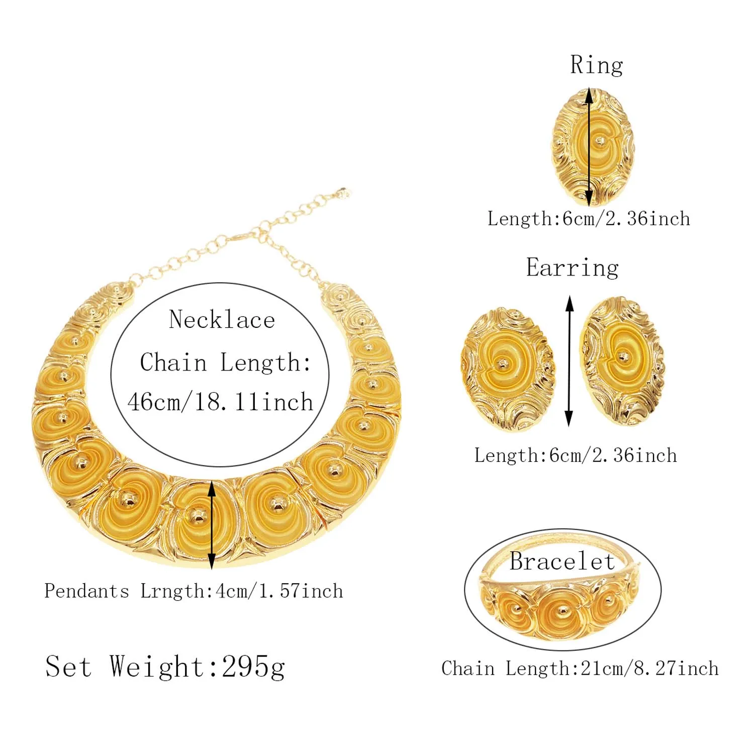 18k Gold Plated Inspired Jewelry Necklace Earrings Bracelet Rings Lagos Fashion Exotic Skin Friendly