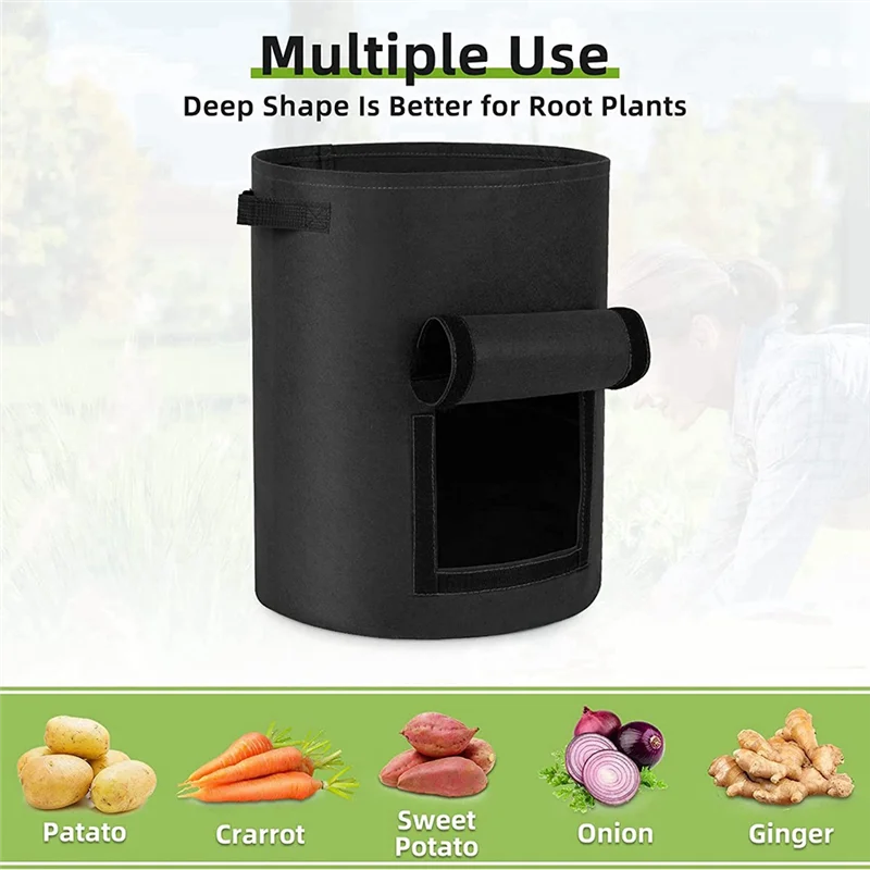 ถุงปลูกมันฝรั่ง AT16 ขนาด 10 แกลลอน แพ็ค 6 ใบ ถุงผ้าหนาสำหรับปลูกพืช เก็บเกี่ยวได้ พร้อมหูหิ้วที่แข็งแรง