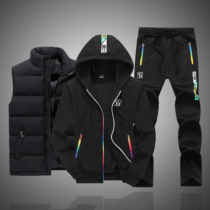 2024 Designer Clothes Wholesale Sweatsuits New Winter Men Sets 3 Pieces Set Vest Hoodie Sweatpant Warm Casual Mens Tracksuits