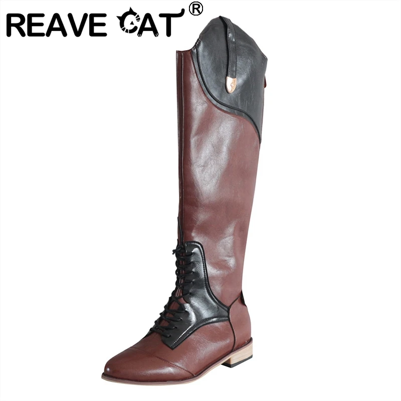 REAVE CAT stivali sopra il ginocchio Riding Bootie Ladies Long Tube Leather tacchi a punta britannici 12 A4369