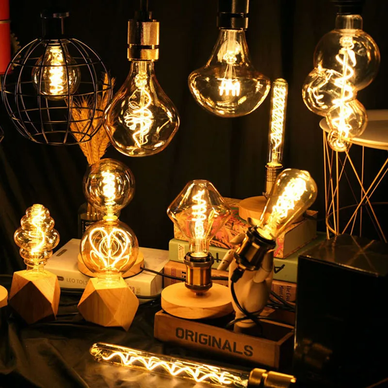 Dimming สนับสนุน,e27 Retro LED หลอดไส้หลอดไฟ4W สีเหลืองอบอุ่น220V G125 A110 Vintage Edison โคมไฟสำหรับ Home ตกแต่ง