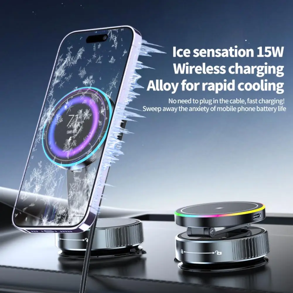 15W Kabelloses Ladegerät 360 Grad Drehbare Vakuum-Autohalterung Magnetische Autohalterung Vakuum-Handyhalterung für iPhone Samsung Xiaomi – Detail 3