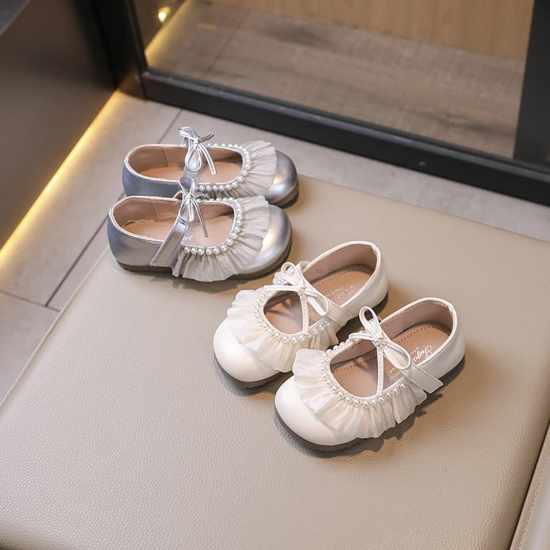 Girls Leather Fashion School Performance Dance Shoes Children Princess Ballet Kids Soft Sole Shallow Ruffle Bowknot Loafer Flats