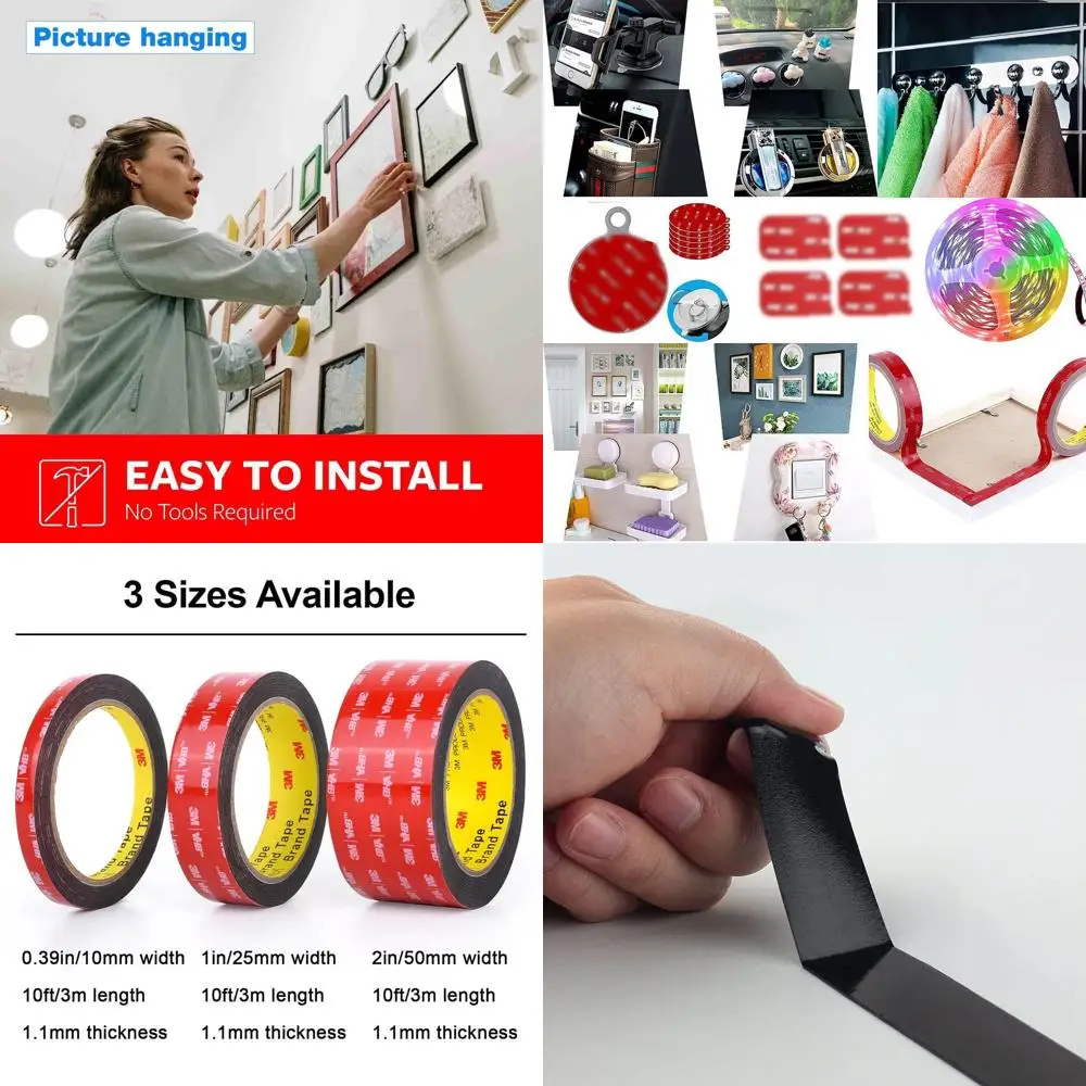 

Double Sided Tape Heavy Duty Mounting Tape Strong Adhesive Tape Waterproof Foam Tape Picture Hanging Strips Carpet Tape Rug Grip