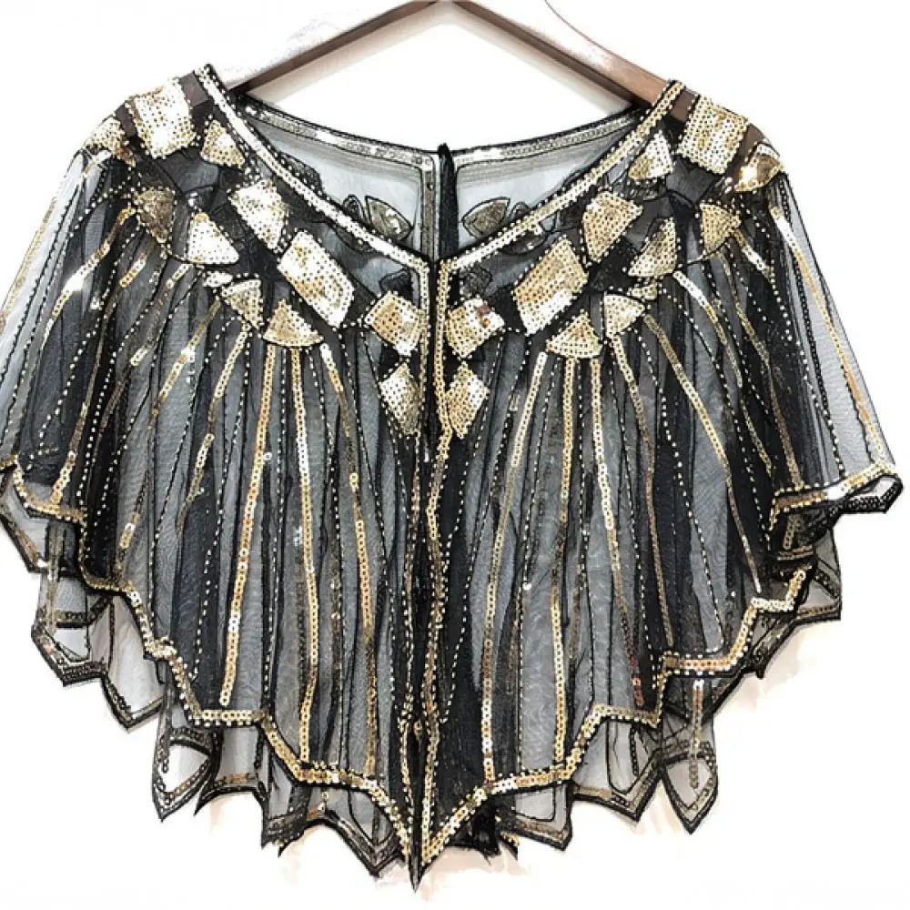 Womens Elegant Sequin Shawl With Hook Mesh Wrap For Evening Party Wedding Cape Formal Bolero Shiny Glitter Decorative Stole