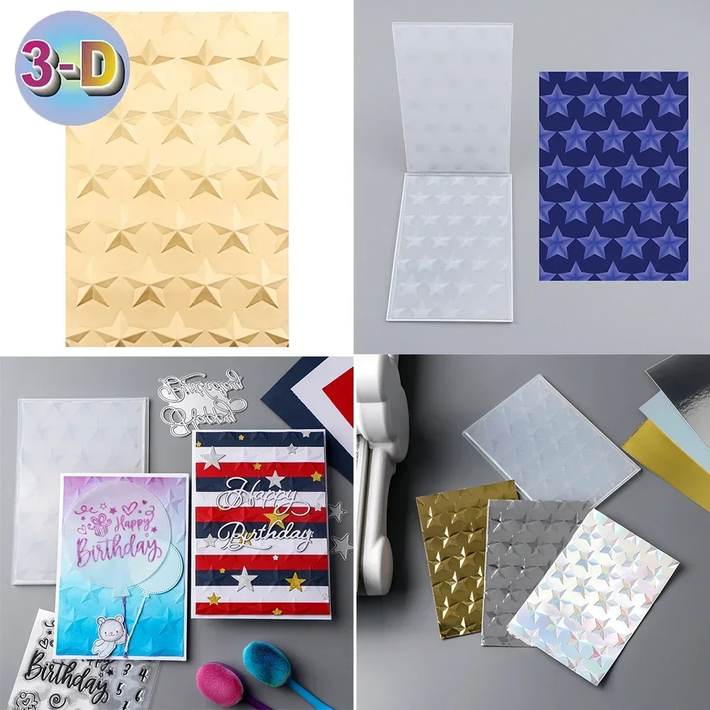 3D-Prägeordner mit Stern-Stachmuster-Hintergrund zum Hinzufügen von strukturierten Details an Papierhandwerk-Projektdesigns. Neu