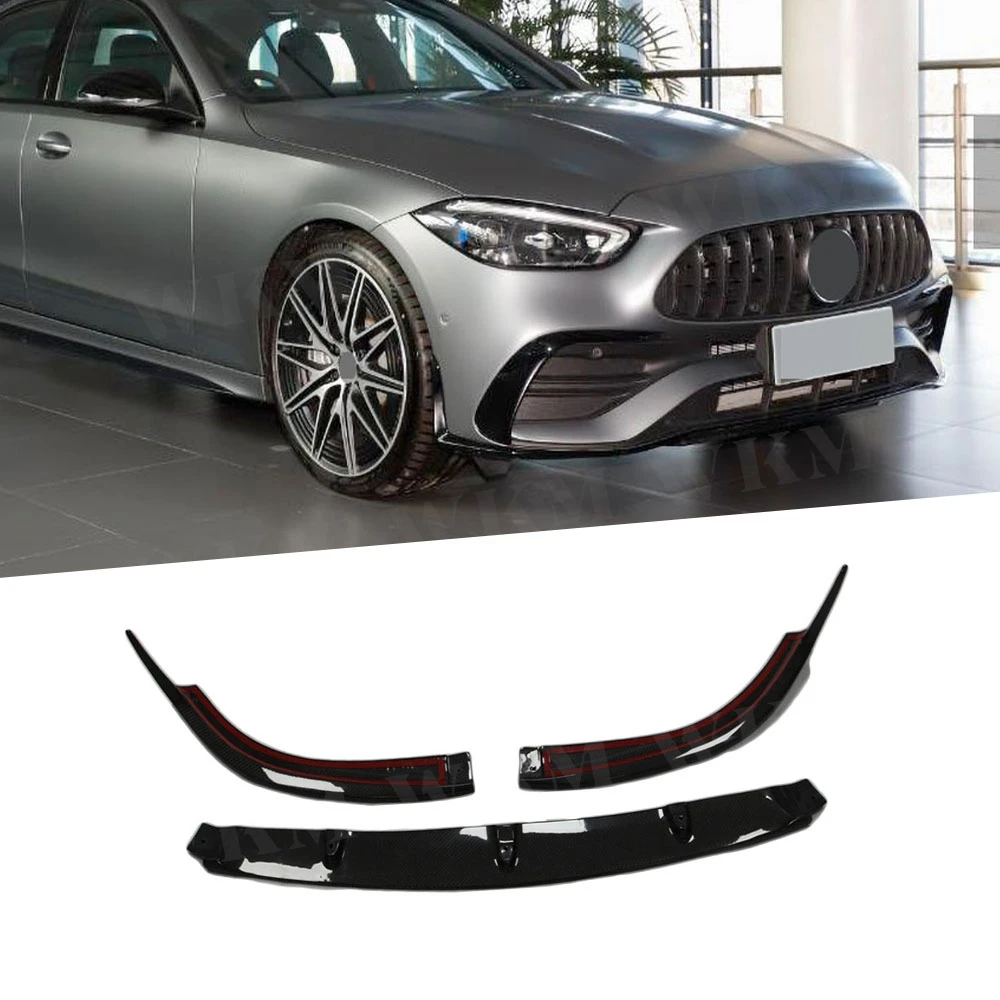 

3PCS Front Bumper Lip Spoiler Front Lip Chin Apron Diffuser Bodykit For Benz C Class W205 C63 AMG 2015-2020 Car Styling