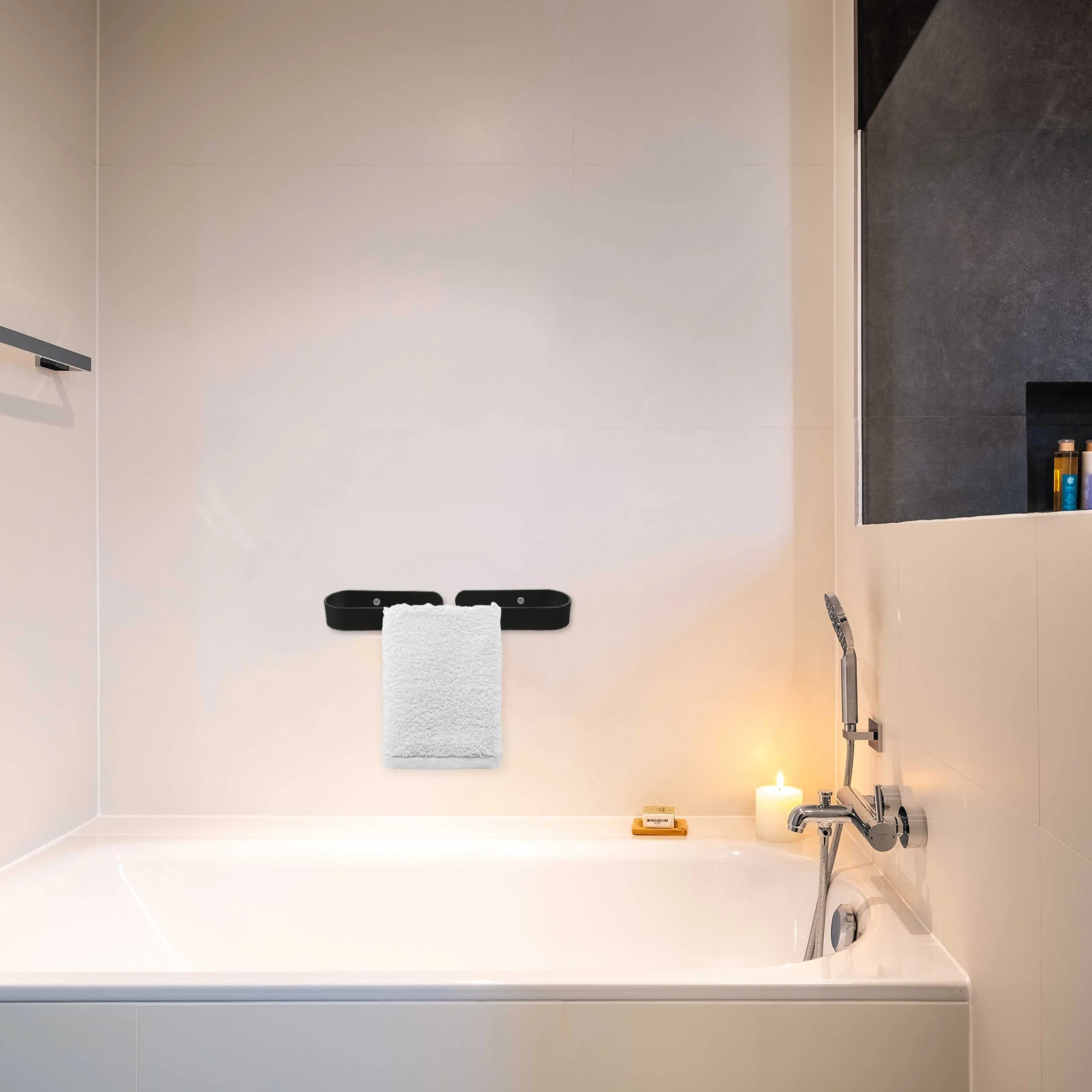

Space Aluminum Towel Holder Wall Mounted Waterproof Anti-Corrosion No Drill Compact Bath Hand Towel Rack For Bathroom Bedroom