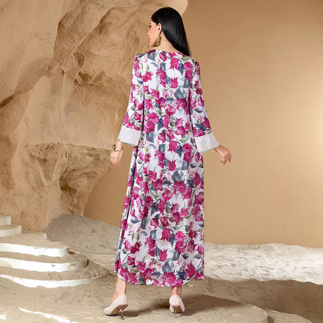 Arabe moyen-orient musulman nouvelle mode 2025 femmes diamant clouté décontracté à la mode élégant imprimé Abayas femme vêtements robes