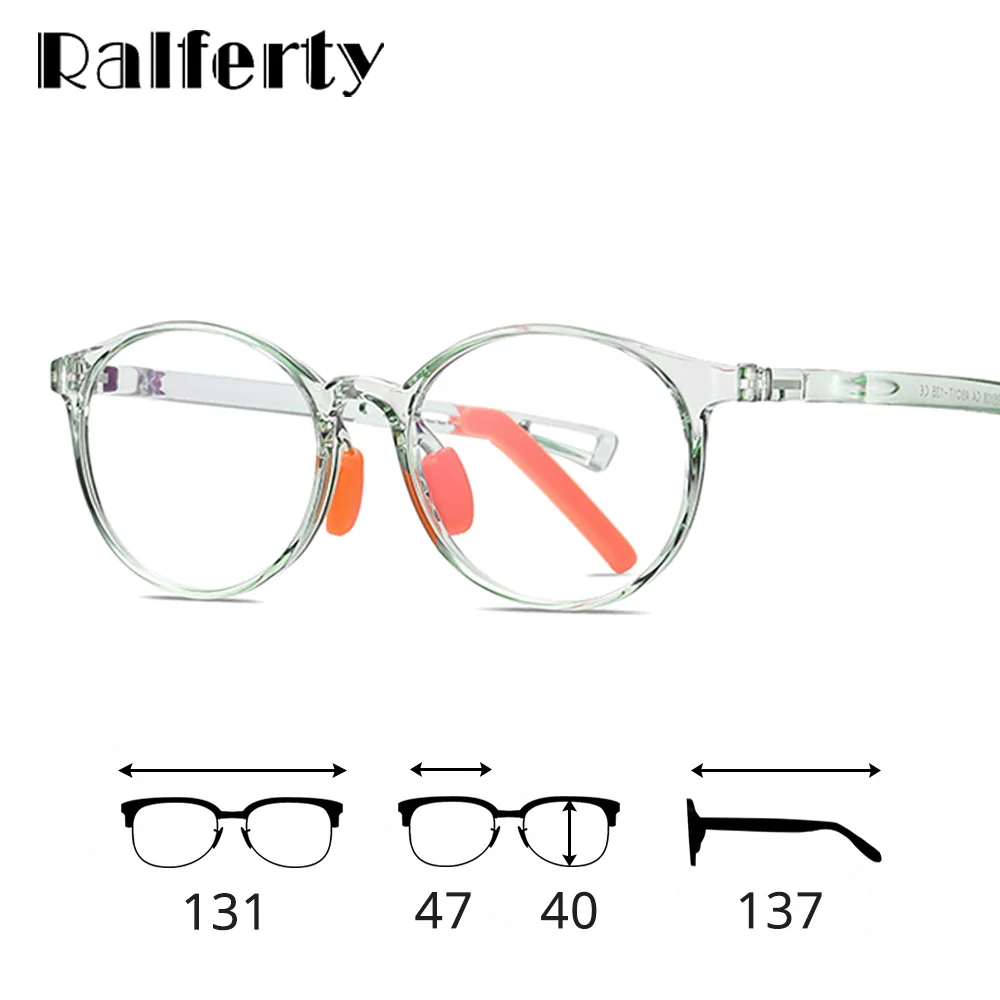 Ralferty Ultra-light TR90 Children Eyeglass Round Clear Glasses Transparent Eye Protection Blue Light Glasses Myopia Frame D5108