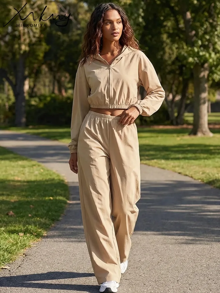 

Спортивные костюмы с защитой от солнца для женщин: комплект из 2 предметов – укороченные худи и широкие брюки, женские спортивные костюмы для активного отдыха