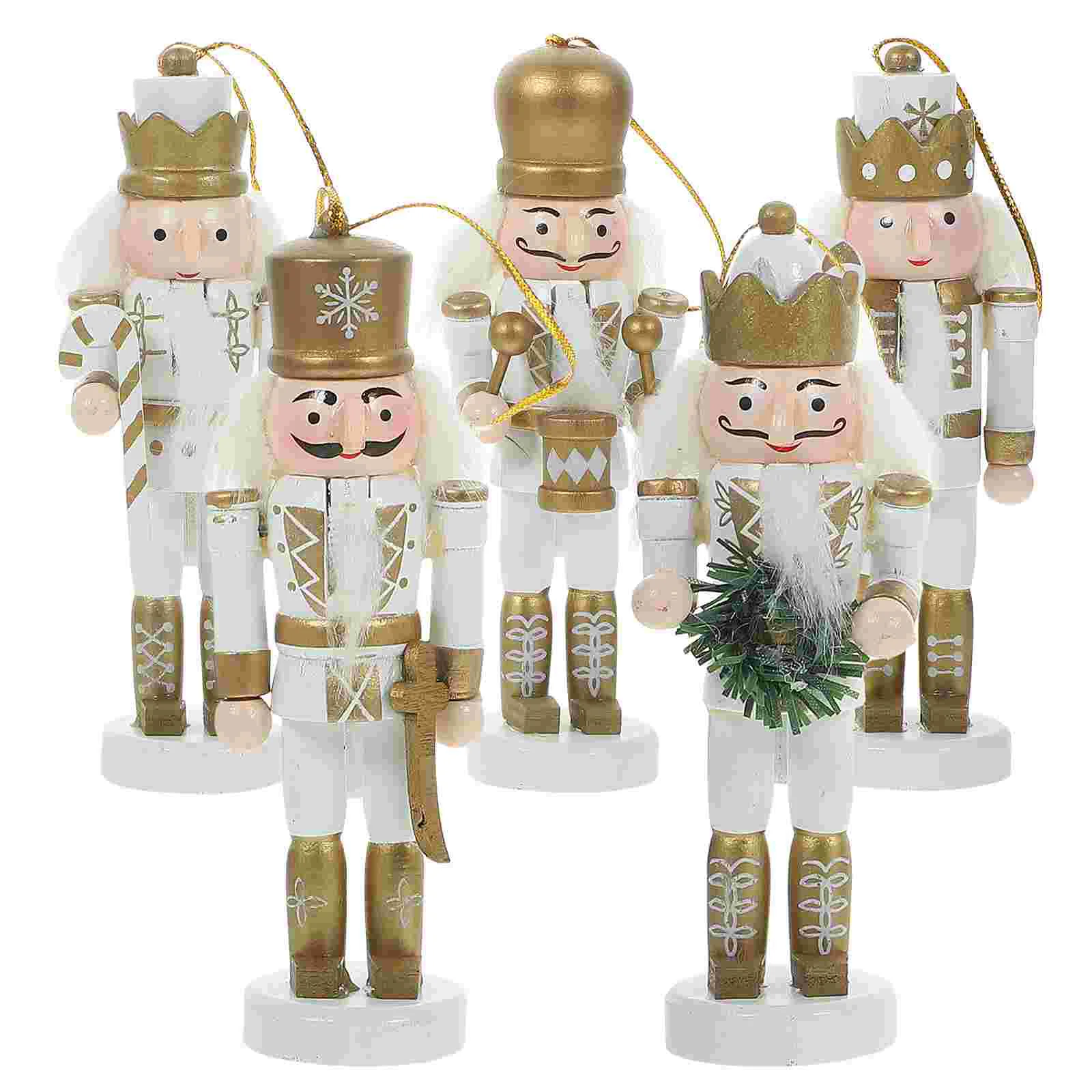 

5 Pcs Nutcracker Soldier Puppet Christmas Decoration Gift Ornaments Home Hanging Charm Mini Wood Xmas Man Office Nutcrackers