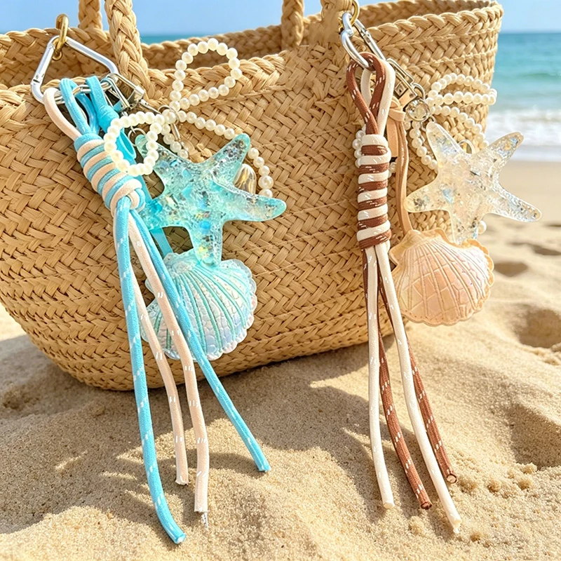 Purple Ocean Series Beaded Key Chains Starfish Dolphin Shell Personalized Versatile Hot Girl Bag Pendant Mobile Chain Pendant