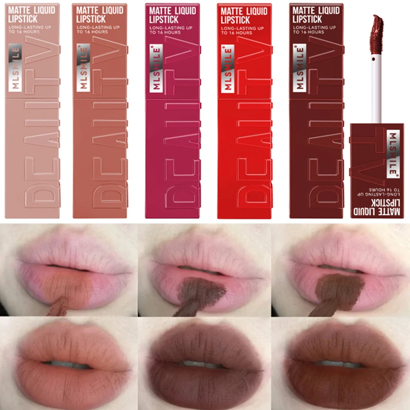 Long Lasting Velvet Matte Lip Gloss 6 Colors Waterproof Non-stick Cup Sexy Nude Red Pink Liquid Lipstick Lips Makeup Cosmetic