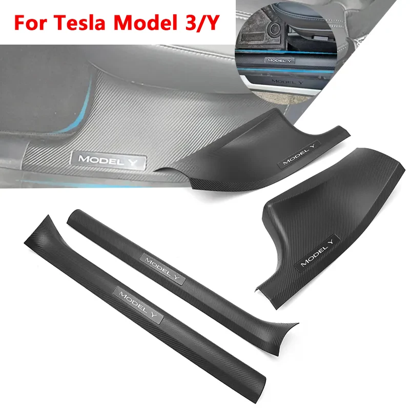 For Tesla Model Y Model 3 PU 4Pcs Door Sill Protectors Anti-slip Front Rear Door Pedal Cover Car Anti-dirty Pad