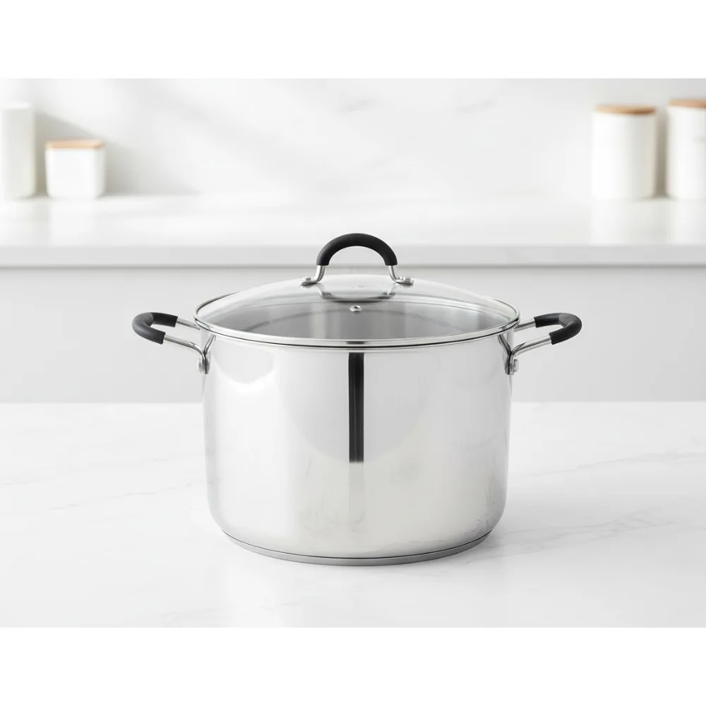 

Large Stainless Steel Stock Pot with Lid - 12 Quart Capacity, Induction Compatible Cookware for Home Chefs