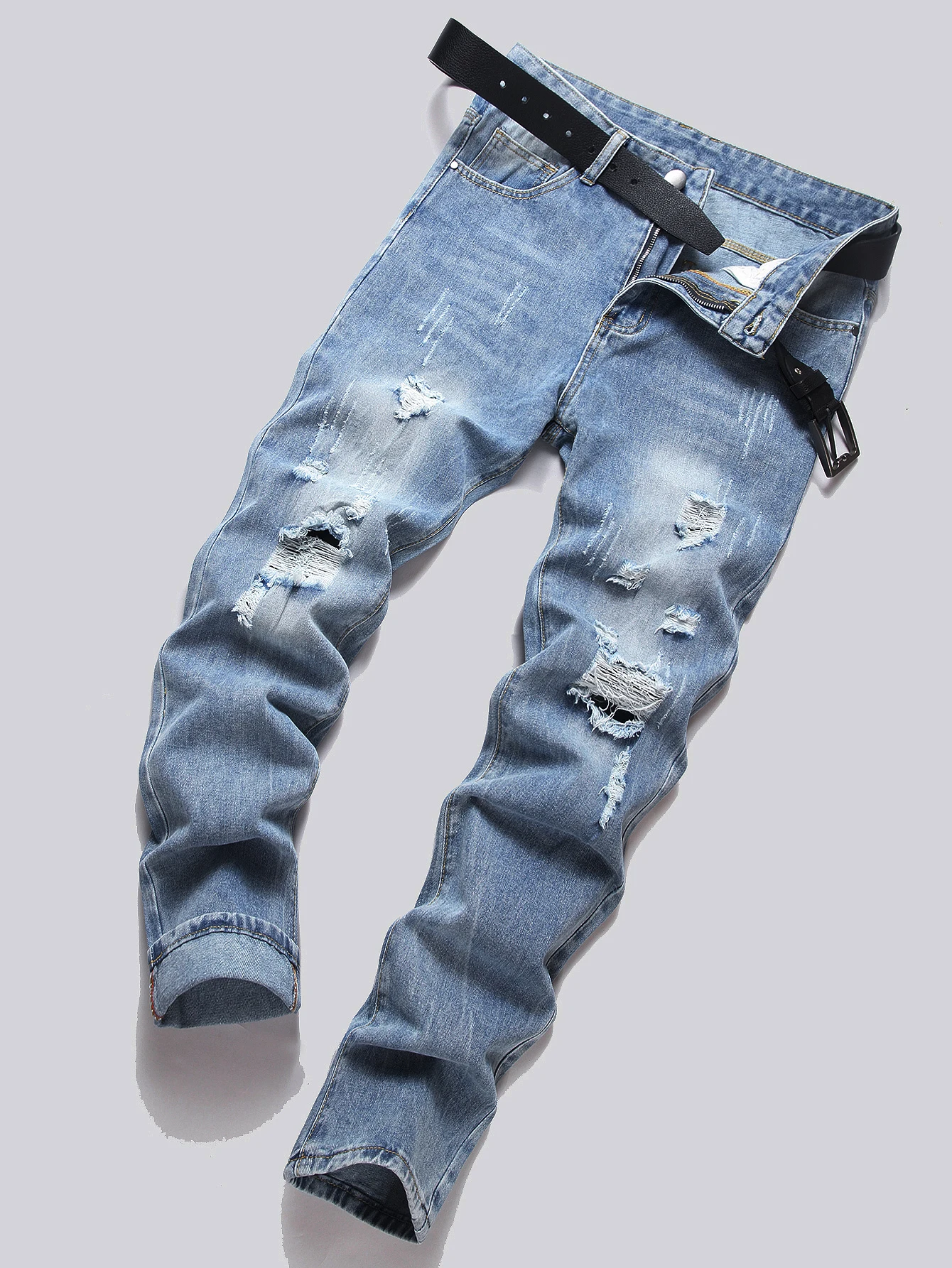 Streetwear da uomo a gamba dritta monopezzo, jeans color rame invecchiato