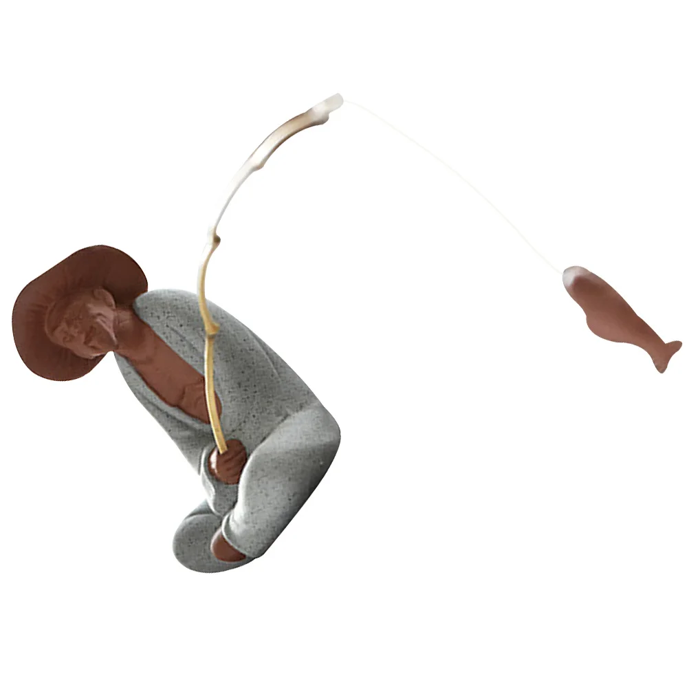 

1Set Mini Fisherman Ceramic Statue Decorative Aquarium Fish Tank Garden Landscape Ornament Miniature Fisherman Figurine