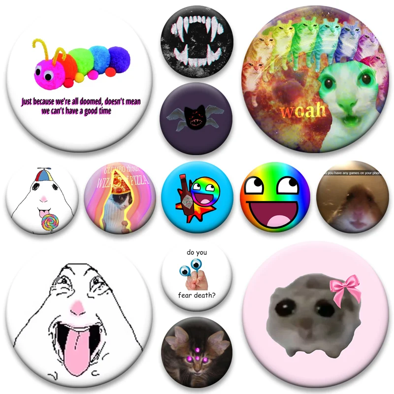 Funny Retro Button Pins Cute Little Cat,owl,hamster Brooches Funny Round Creativity Badge for Backpack Accessorie Exquisite Gift