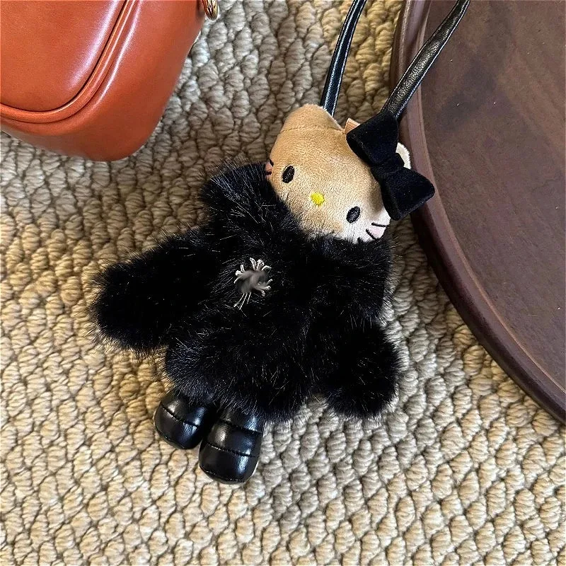 

New Sanrio Plush Pendant HelloKitty Fur Series Kawaii Girls Cartoon Fashion Keychain Valentine's Day Gift