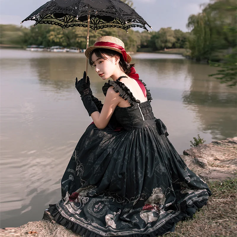 - Nightingale and Rose - Gothic Black and Red JSK Dress by With PUJI view 3
