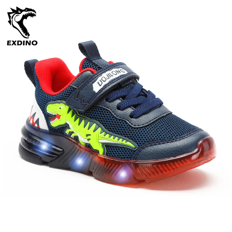 EXDINO Scarpe in rete per bambini per ragazzi Nuovo T-REX Bambini piccoli LED illuminano dinosauro lampeggiante Casual Sport all\'aria aperta
