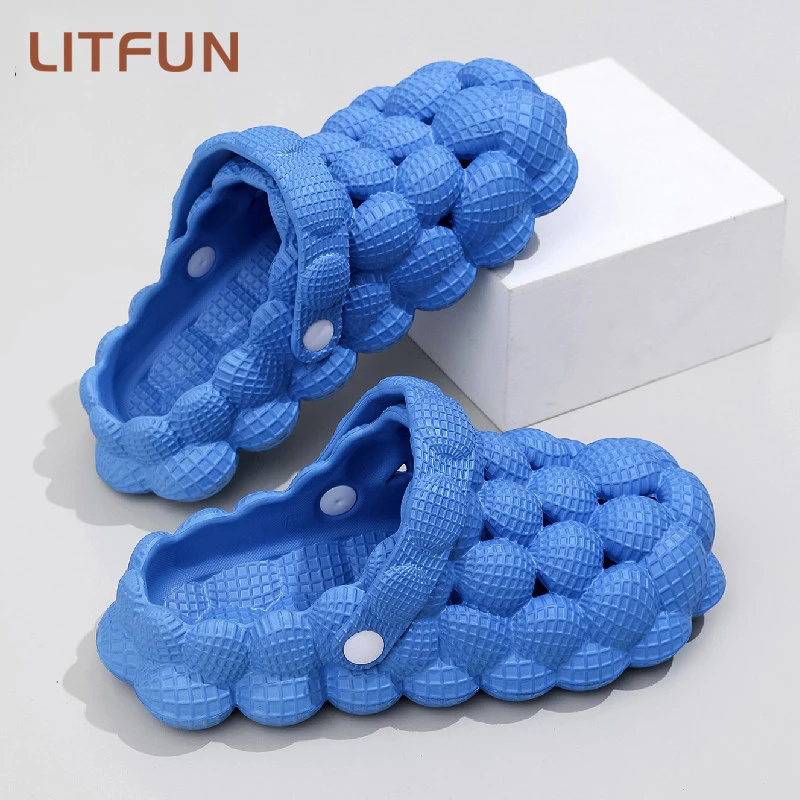 Litfun-Chinelos bonitos de bola bolha para mulheres, massagem interior slide nuvem, dedo do pé fechado ao ar livre, sandálias casuais de praia, moda verão