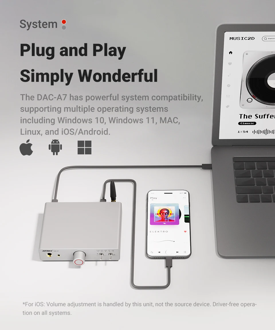 AIYIMA DAC-A7 Mini Stereo Audio USB-Decoder Kopfhörerverstärker Bluetooth 5.4 ES9038Q2M für Heim/Desktop Aktiv-Lautsprecher – Detail 14