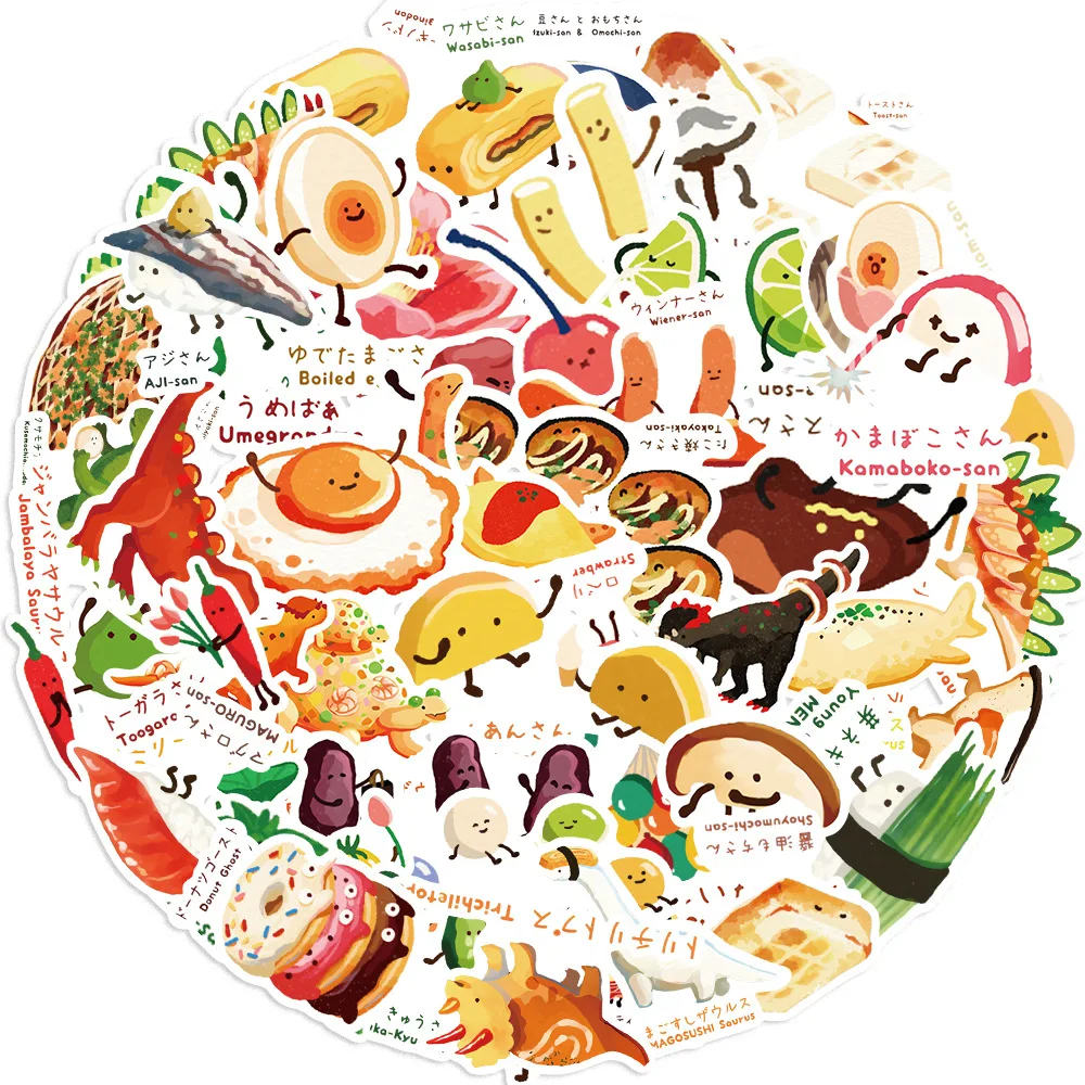 10/30/50pcs Japanese Dinosaur Themed Recipes Stickers Kids Funny Food Decals DIY Phone Notebook Fridge Bike Graffiti Toys Gifts