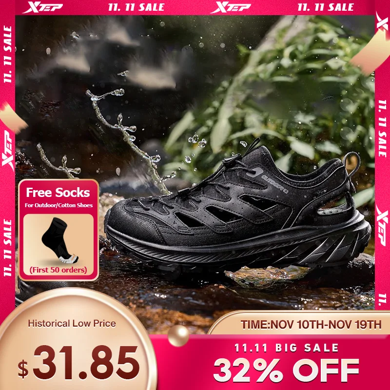 

Мужская походная обувь Xtep, лето 202, дышащая, быстросохнущая, речная треккинговая обувь, уличная обувь для кемпинга, 875219170006