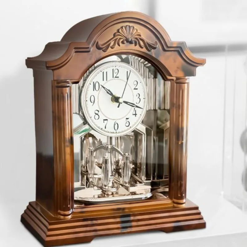 Nordic Vintage Silent Table Clocks Highly Textured Small-sized Living Room Desktop Clocks Rotate Pendulum Fashional Home Decor