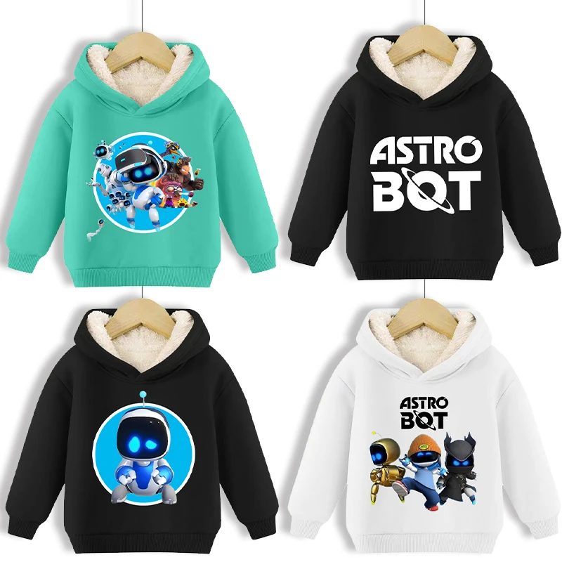 Astro bot lã de cordeiro com capuz para crianças anime dos desenhos animados moletom com capuz meninos meninas inverno moda roupas quentes crianças