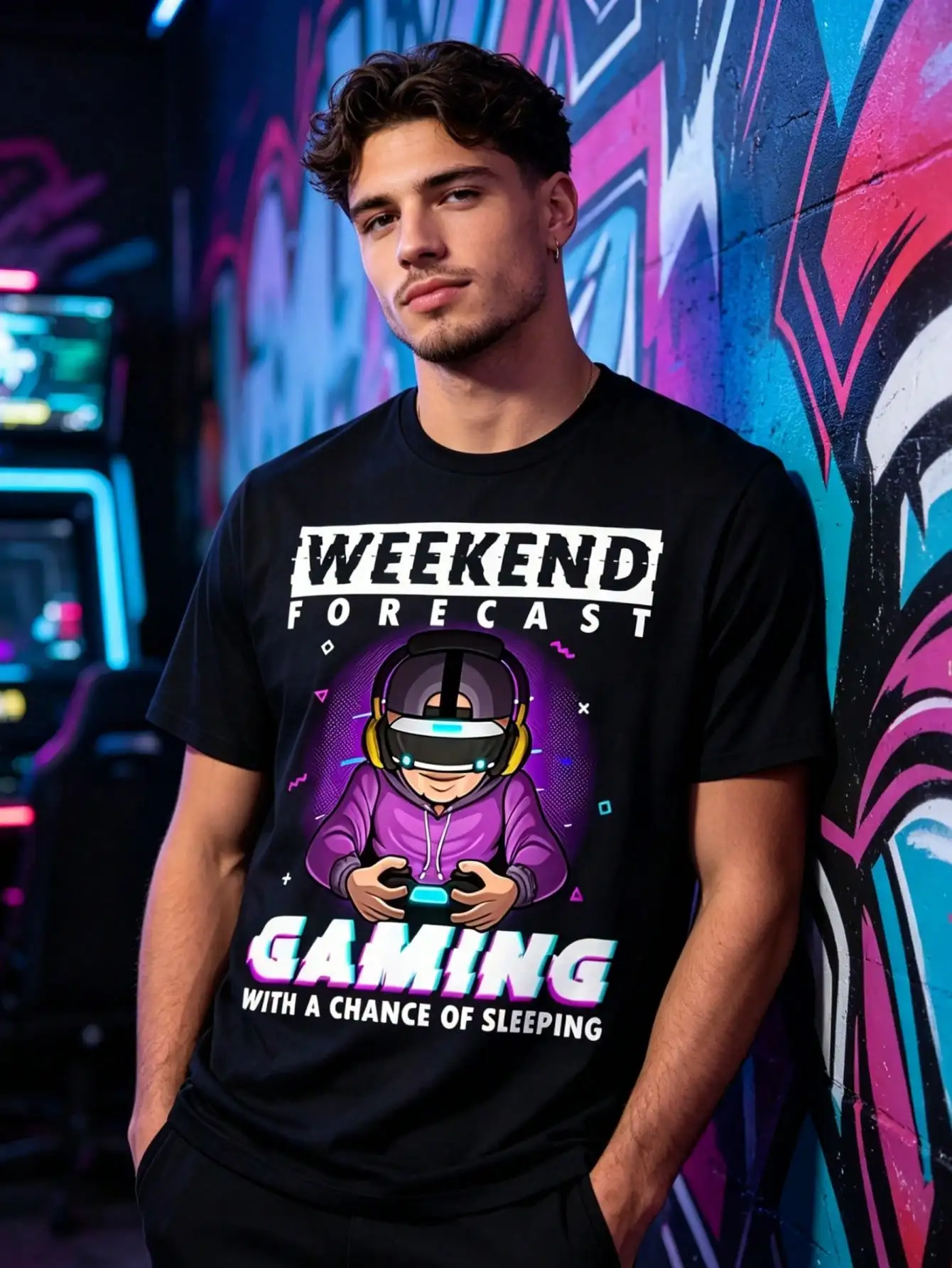 Weekend Forecast Gaming T Shirt Black With Colorful Gamer Graphic And Text For Casual Wear
