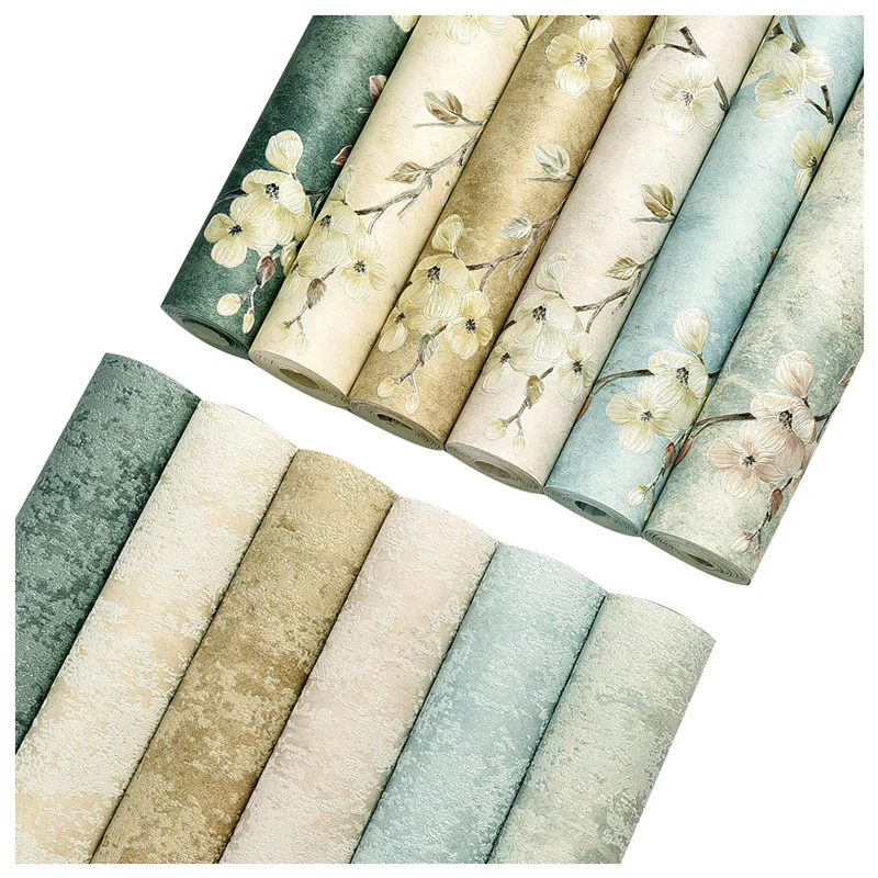 American Rustic Vine Plum Flower Wall Paper Home Decor Solid Color Wallpaper for Living Room Bedroom Mural