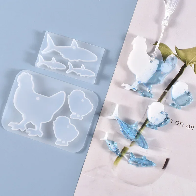 

3 IN 1 Molds DIY Epoxy Silicone Resin Mold Crystal Pendant Chicken Fish Pendant Art Supplies Silicone Mold For 3D