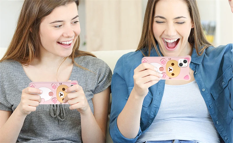 3D Cute Cartoon Pink Bear Kawaii Soft Silicone Case for IPhone 14 Plus 13 11 15 16 Pro Max 12 Mini XS XR X IPones Funny Cover