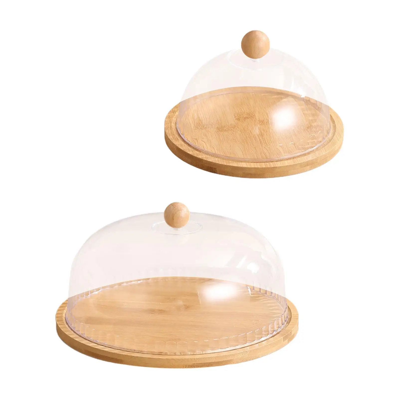 Wooden Cake Stand Cheese Snack Multifunctional with Dustproof Dome Lid Covered Platter Cake Holder Tray Dessert Display Plate