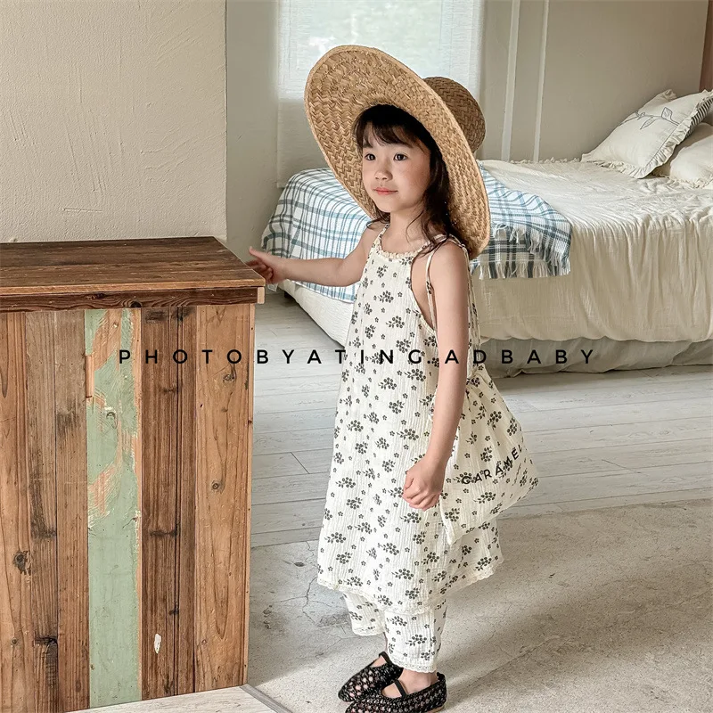 

2024 Summer Baby Girls Sleeveless Dress Cotton Linen Children Casual One Piece Clothing Toddler Print Loose Dresses Kids Clothes